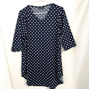 Southern Charm Navy Polka Dot Womens V Neck Blouse Top Size Large